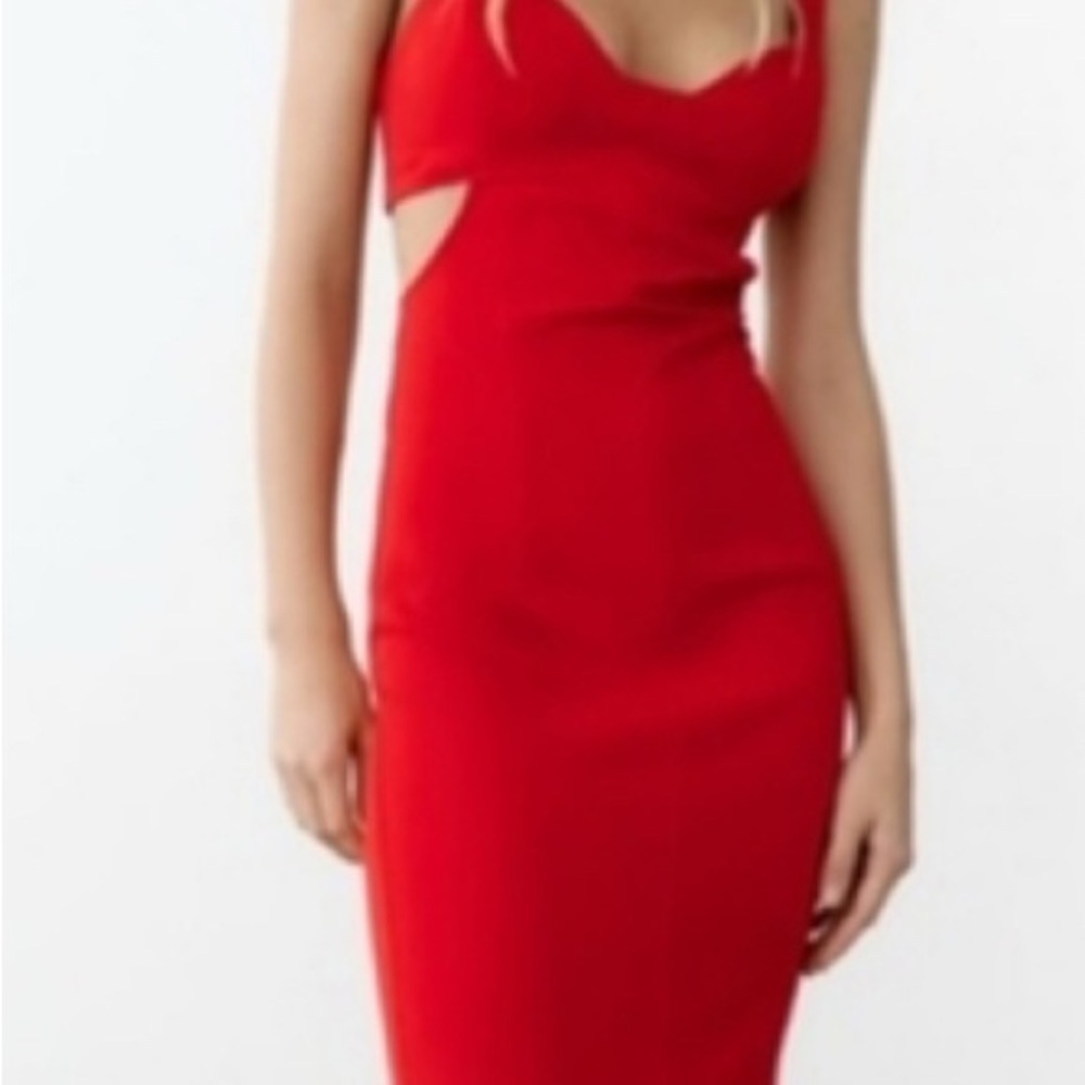 Zara Red Asymmetrical Bodycon Dress with Sweetheart Neckline